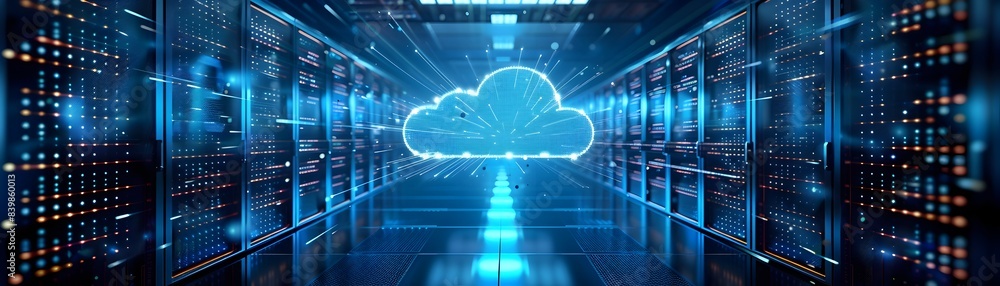 Poster cloud hosted web servers and their maintenance in a tech company office cloud computing concept