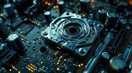 Fototapeta premium close-up view of computer circuit board with electronic components