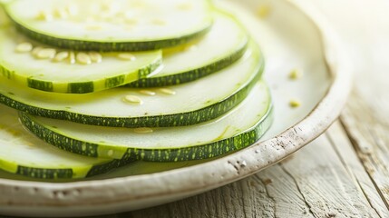 fresh sliced cucumber on wooden table