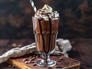 Obraz premium Delicious chocolate milkshake with whipped cream and chocolate shavings