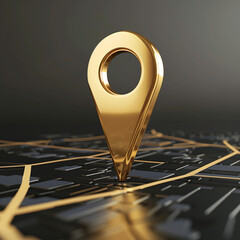 illustration of gold map pins pointing to map segments, black background. Ai Generated Images