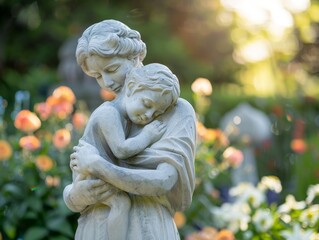 Fototapeta premium Loving embrace of stone statues in garden