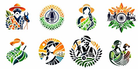 set of icons of indian farmer