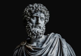 Dramatic marble statue of a bearded man with curly hair