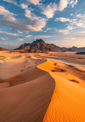 Fototapeta premium Dramatic desert landscape with towering mountains and sand dunes