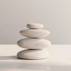 Balanced zen stones on white background