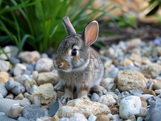 Fototapeta premium Cute gray rabbit in natural environment