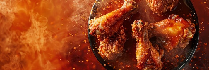 A nashville hot chicken close up, food design, dynamic, dramatic compositions, with copy space 