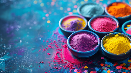 Colorful festival pigments scattered artistically on a surface.