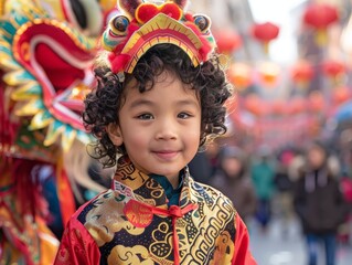 smiling child in colorful traditional costume