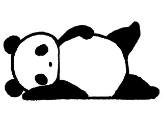 パンダが寝転んでいる手描きイラスト
