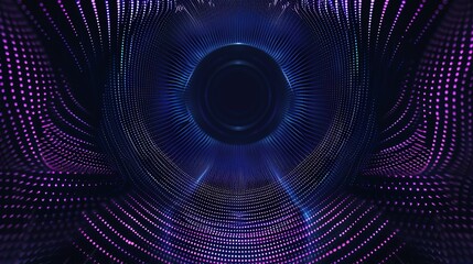 Fototapeta premium Abstract Background with Blue and Purple Dots in the Shape of Audio Sound Waves, Vector Graphics, Dark Background, Circular Wave Pattern, High Resolution