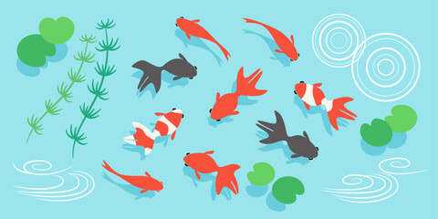 金魚と水草のパーツセット