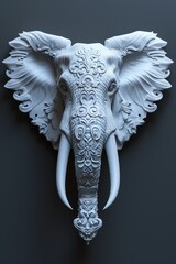 a 3D render of a symmetrical elephant head and neck, no background, symmetrical art