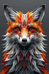 Obraz premium a 3D render of a symmetrical fox head and neck, no background, symmetrical art
