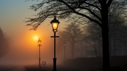 foggy light post silhouette