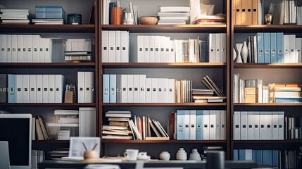 files blurred interior shelves
