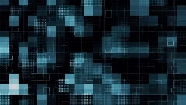 Abstract futuristic digital concept square pattern with lighting glowing particles square elements on dark  background. Digital binary code matrix background - 3D rendering of a scientific technology 