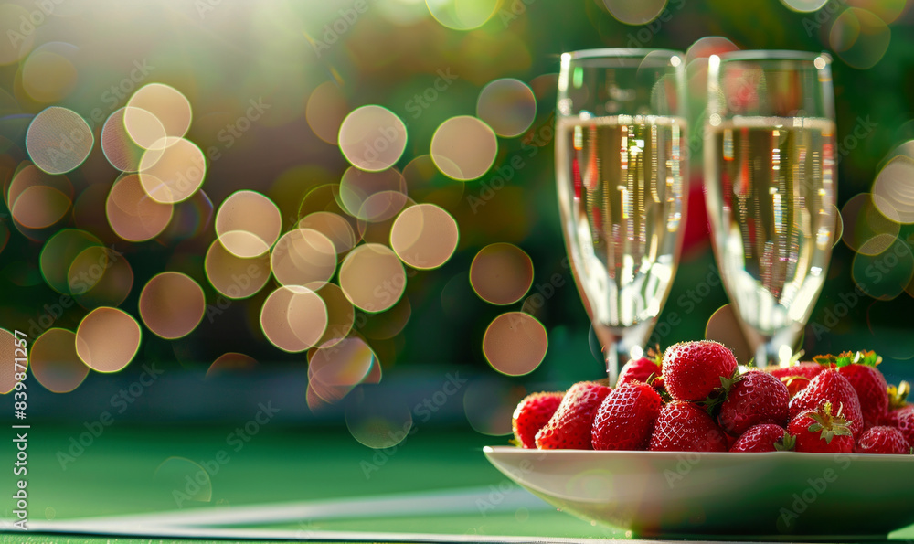 Canvas Prints Luxury sporting tennis event with glasses of champagne and strawberries on a tennis court