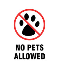 No Pets Allowed Sign Sticker Vector Isolated On a White Background
