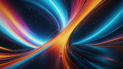 Fototapeta premium Abstract Blue And Orange Light Trails With Stars