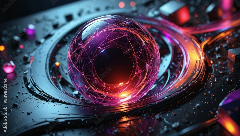 Aufkleber abstract sphere with glowing lines in a technological background