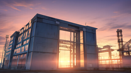 Obraz premium 夕暮れの工業地帯_19（industrial area at sunset_19）