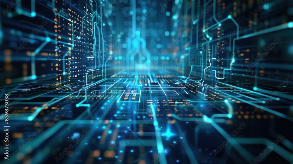Poster Digital background technology operations, neural networks, AI, data transmission and encryption.AI generated image