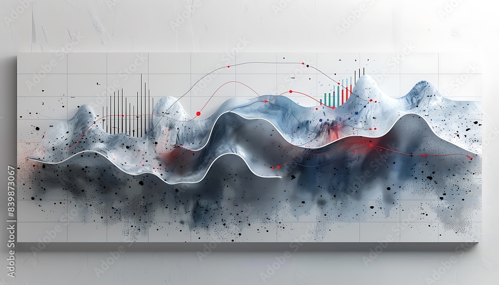 Aufkleber A realistic photo of abstract data visualization charts on a solid grey background, illustrating modern data analysis