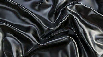 Fototapeta premium Black 3D render of dark and black silk displaying white iridescent holographic foil against a backdrop of black abstract pattern