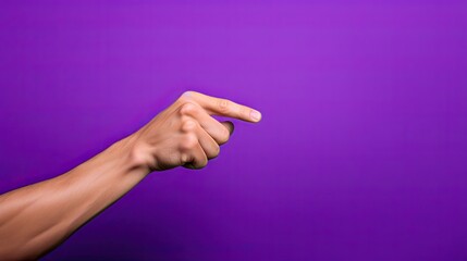 photograph person pointing purple background