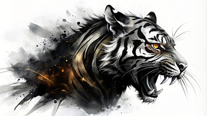 oil painting art of a tiger's silhouette in the dark