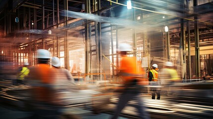 workers blurred interior construction