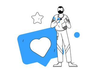 Virtual characters social communication concept business flat vector hand drawn illustration
