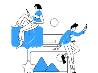 Virtual characters social communication concept business flat vector hand drawn illustration
