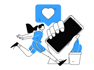 Virtual characters social communication concept business flat vector hand drawn illustration
