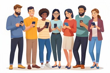 Obraz premium people using smartphones, vector design illustration