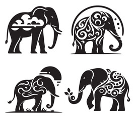Vector silhouettes of Elephant Set
