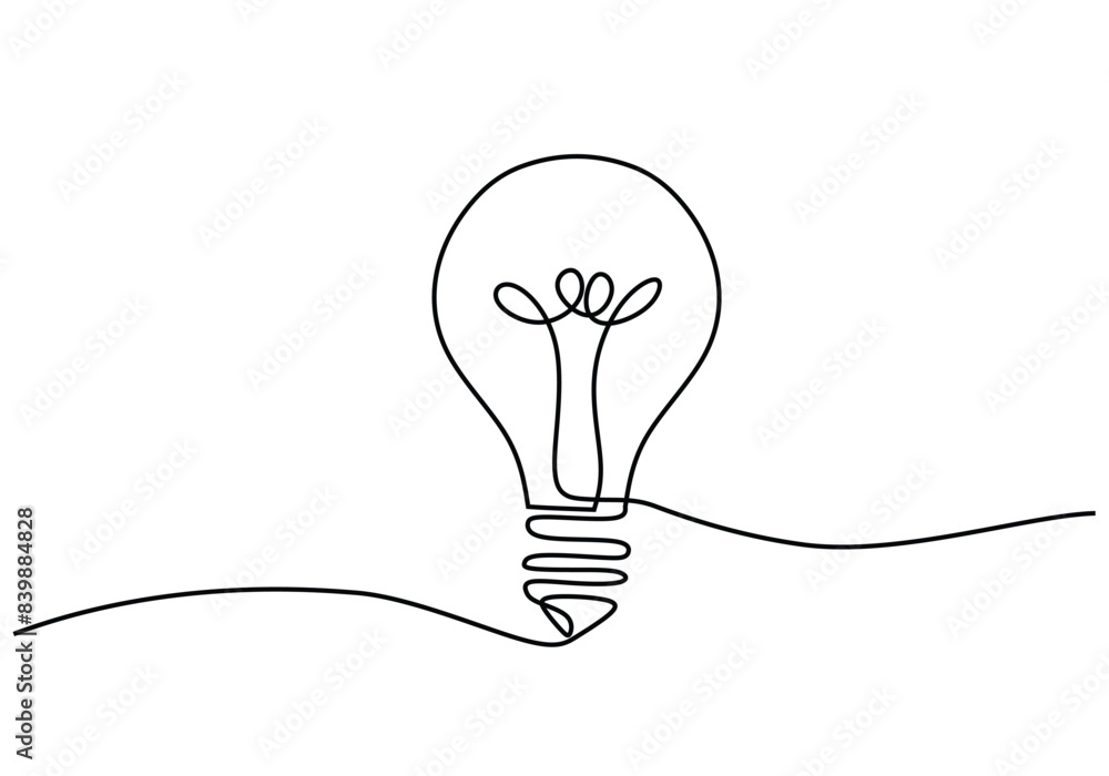 Wall mural bulb lamp continuous line drawing. problem solving and solution business concept vector illustration