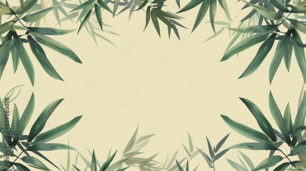 Aufkleber illustrated bamboo frame with copy space - stylized bamboo leaves and stems creating a frame around 