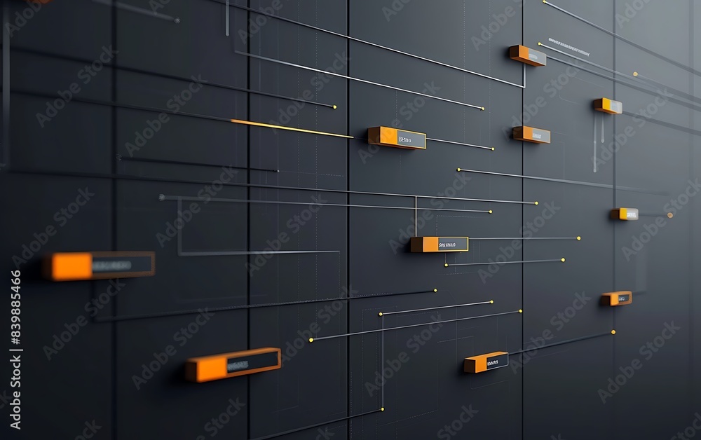 Poster project management timeline on gray background with copy space