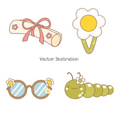 Groovy Back to School, Cute Stationary, Vector illustration