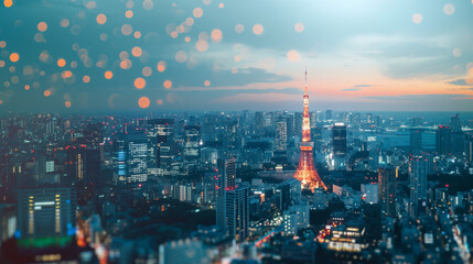 Fototapeta premium 世界経済、株価の動き、東京の風景を背景にした背景素材イメージ写真