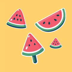 Set of summer watermelon cut out sticker illustration collection isolated background