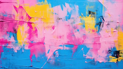 mural pink blue yellow