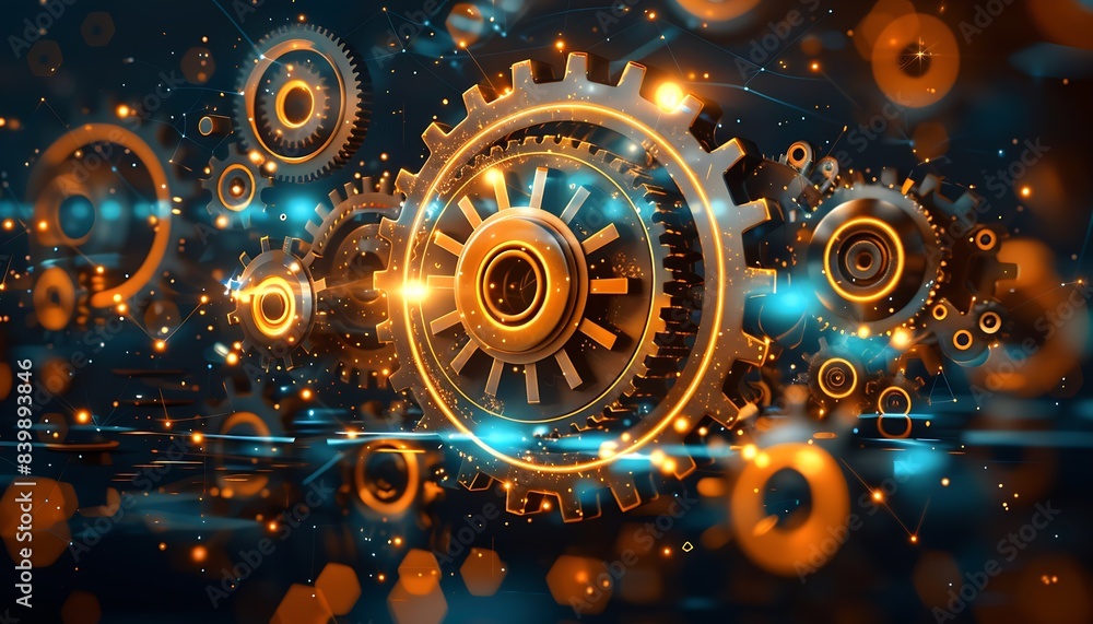 Aufkleber interconnected gears representing different data sources and systems integrated : Generative AI