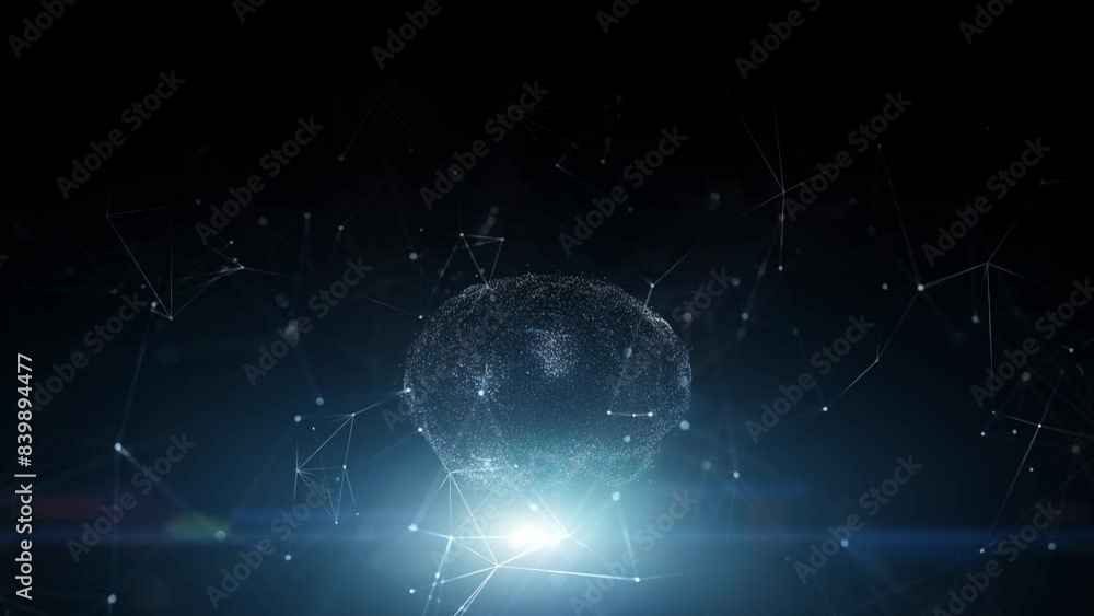 Poster digital human neuron brain with digital network lines animation.
