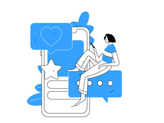 Virtual characters social communication concept business flat vector hand drawn illustration
