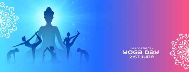 21st june yoga day celebration banner woman in different posture