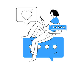 Virtual characters social communication concept business flat vector hand drawn illustration
